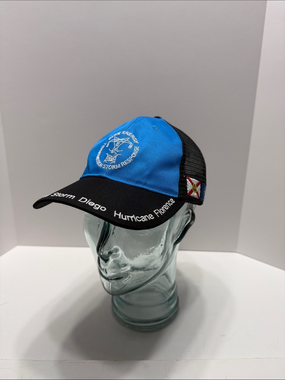 Hurricaine Michael winter storm Diego Blue and Black Storm Response Trucker Cap